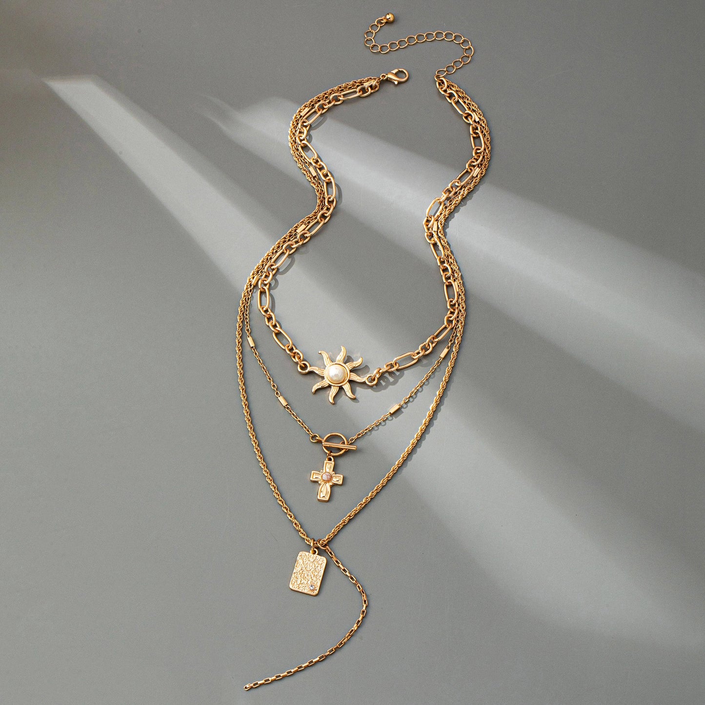 Layer Celestial Cross Sun Charm Necklace