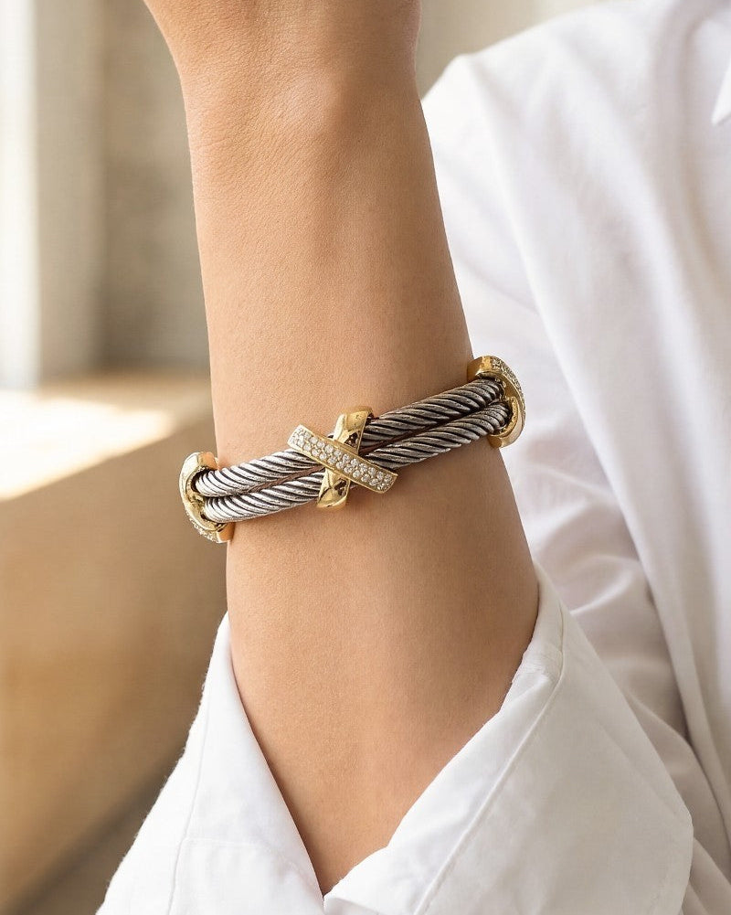 Layered Luxe Cable Cuff Bracelet