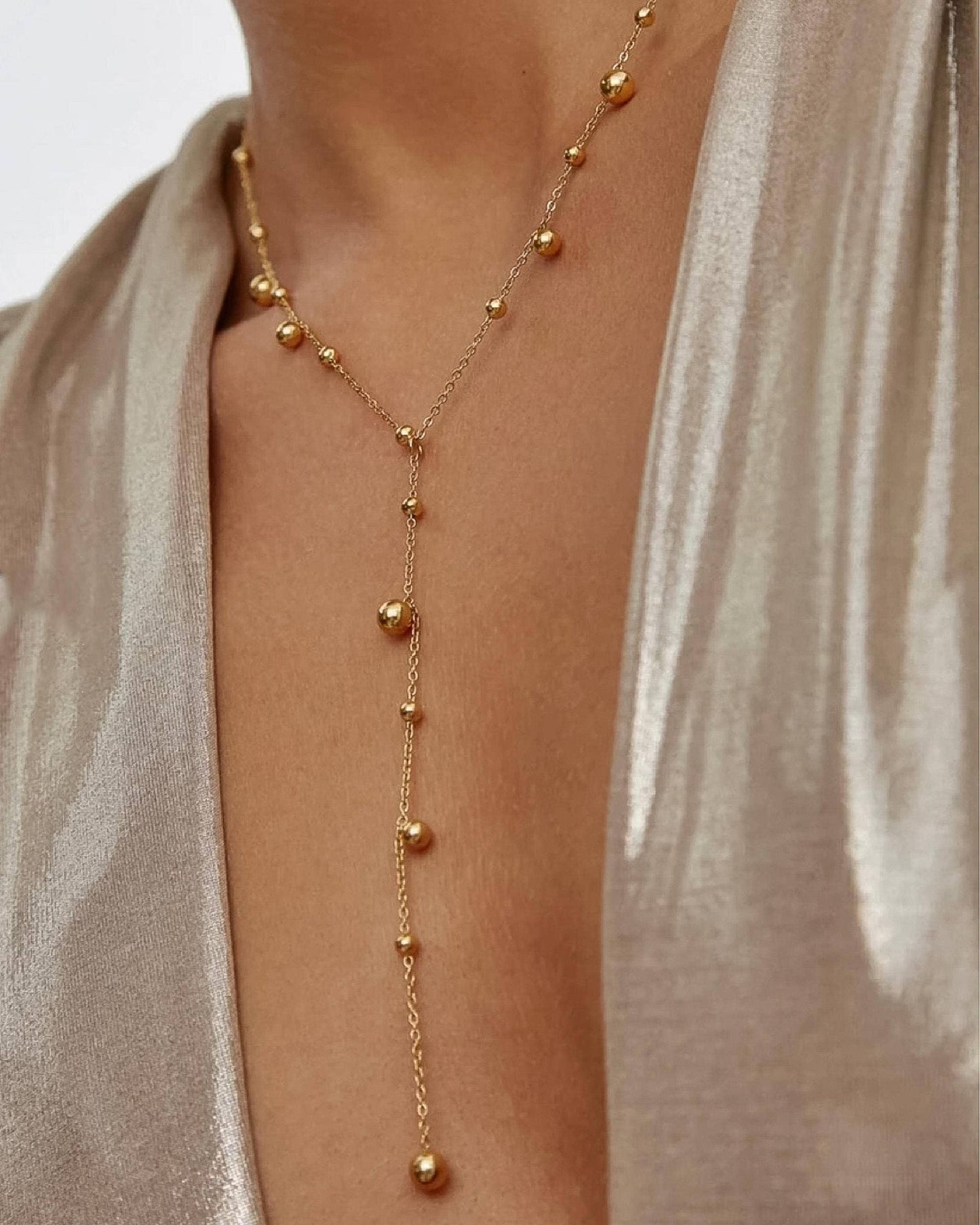 Brisse 18K Gold Non-Tarnish Dressy Beaded Y Lariat Necklace