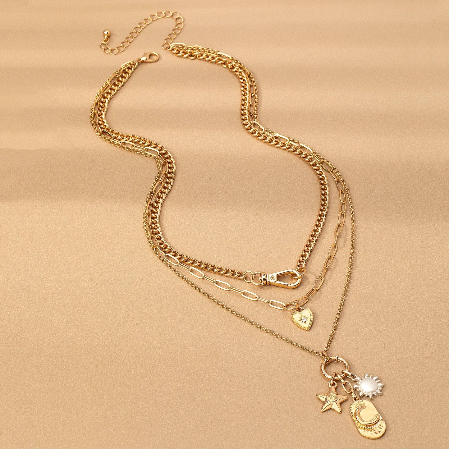 Multi Layer Celestial Star Moon Charm Necklace
