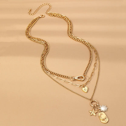 Multi Layer Celestial Star Moon Charm Necklace