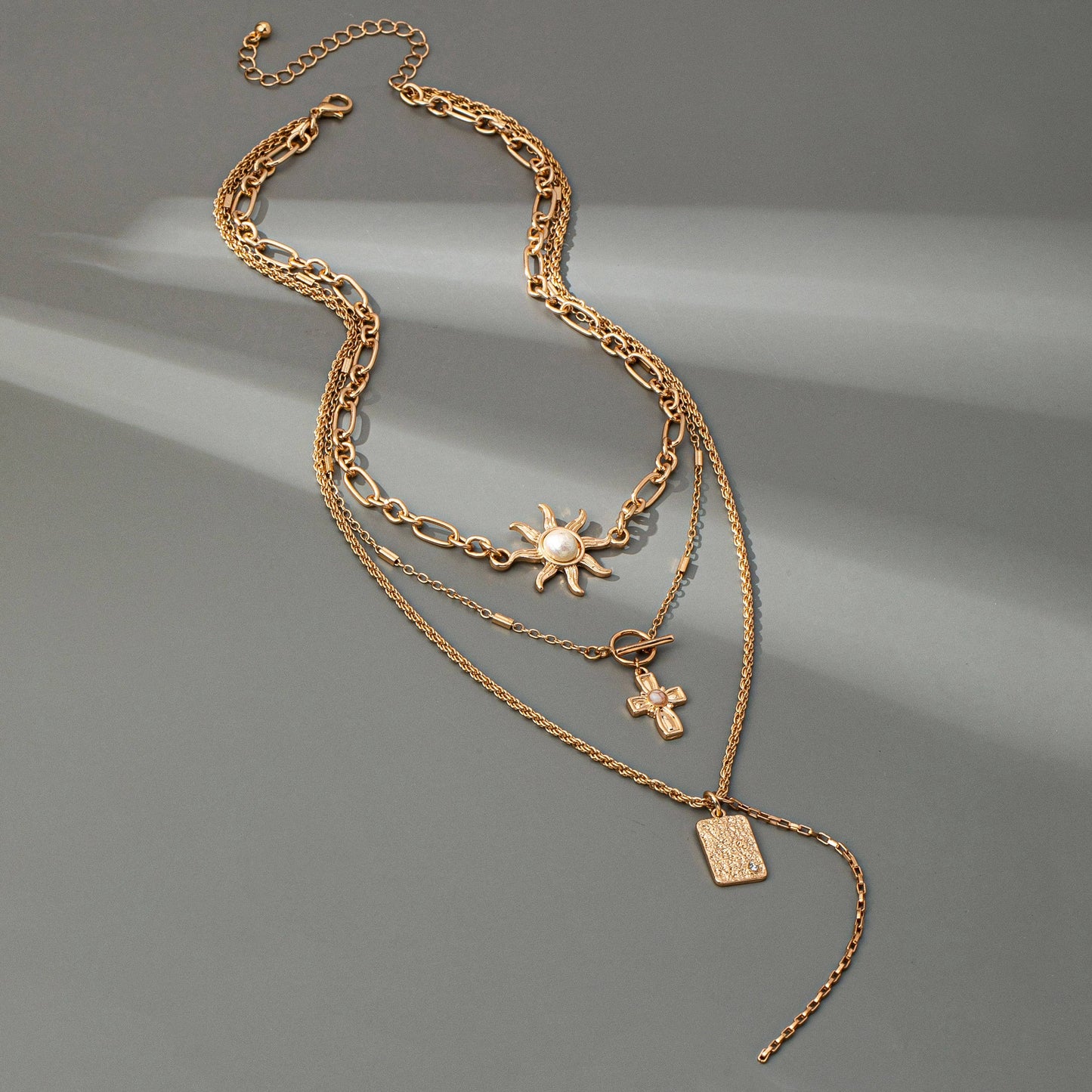 Layer Celestial Cross Sun Charm Necklace
