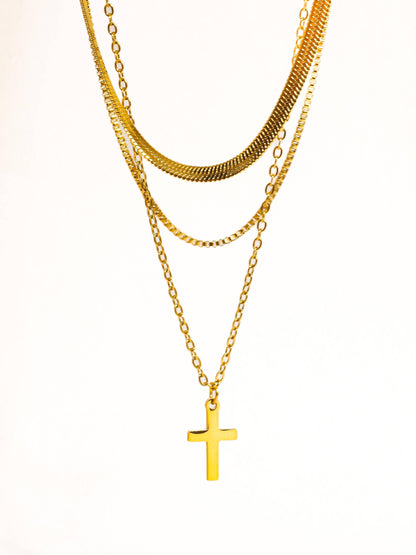 Georgine 18K Gold Non-Tarnish Layered Cross Necklace   