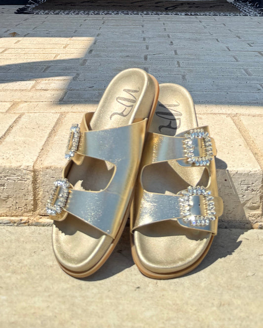 Stellar Rhinestone Buckle Slides in Gold