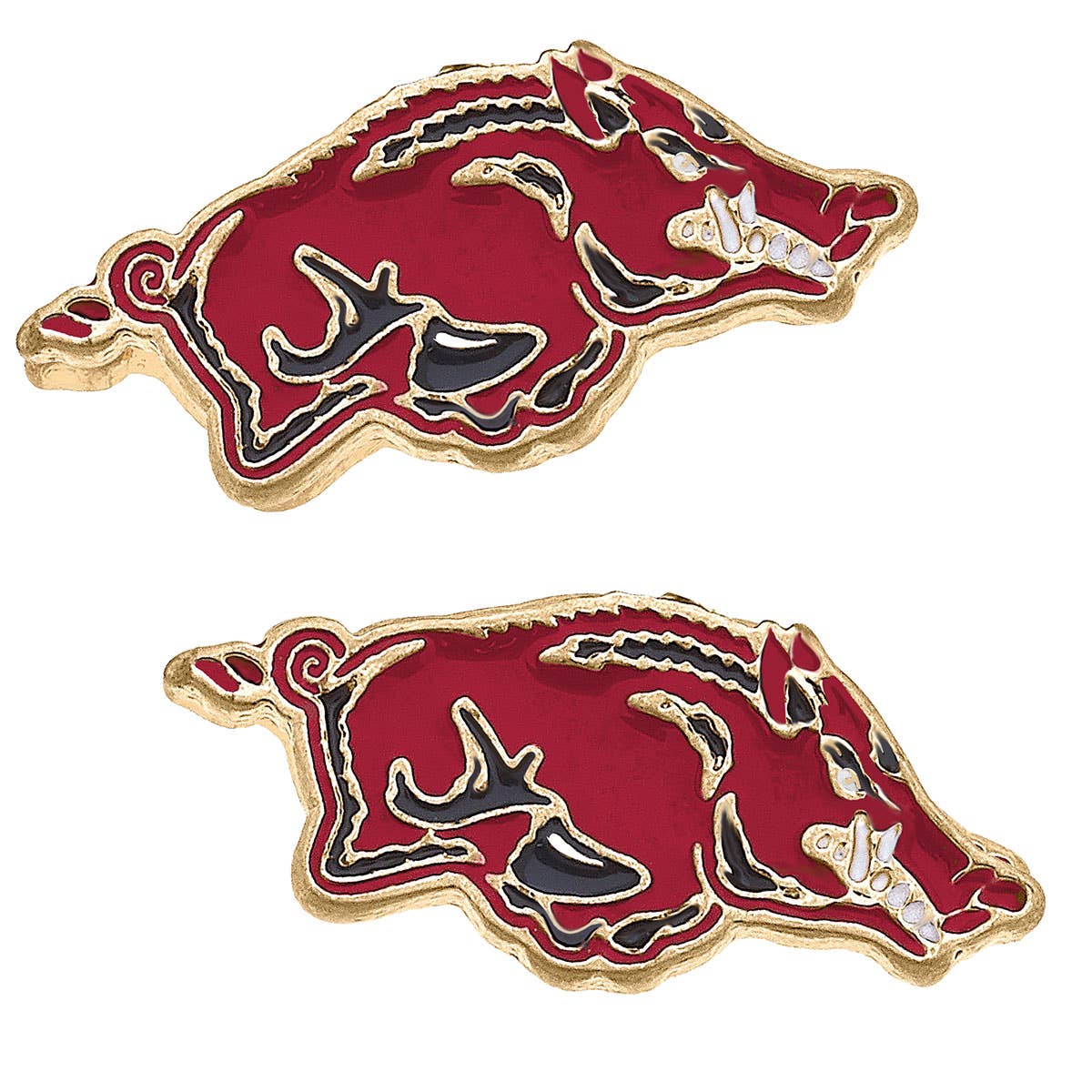 Arkansas Razorbacks Enamel Logo Stud Earrings in Shiny Gold