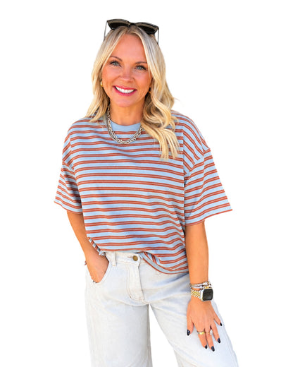 Double Striped Short Sleeve Top - Blue