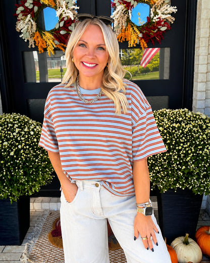 Double Striped Short Sleeve Top - Blue