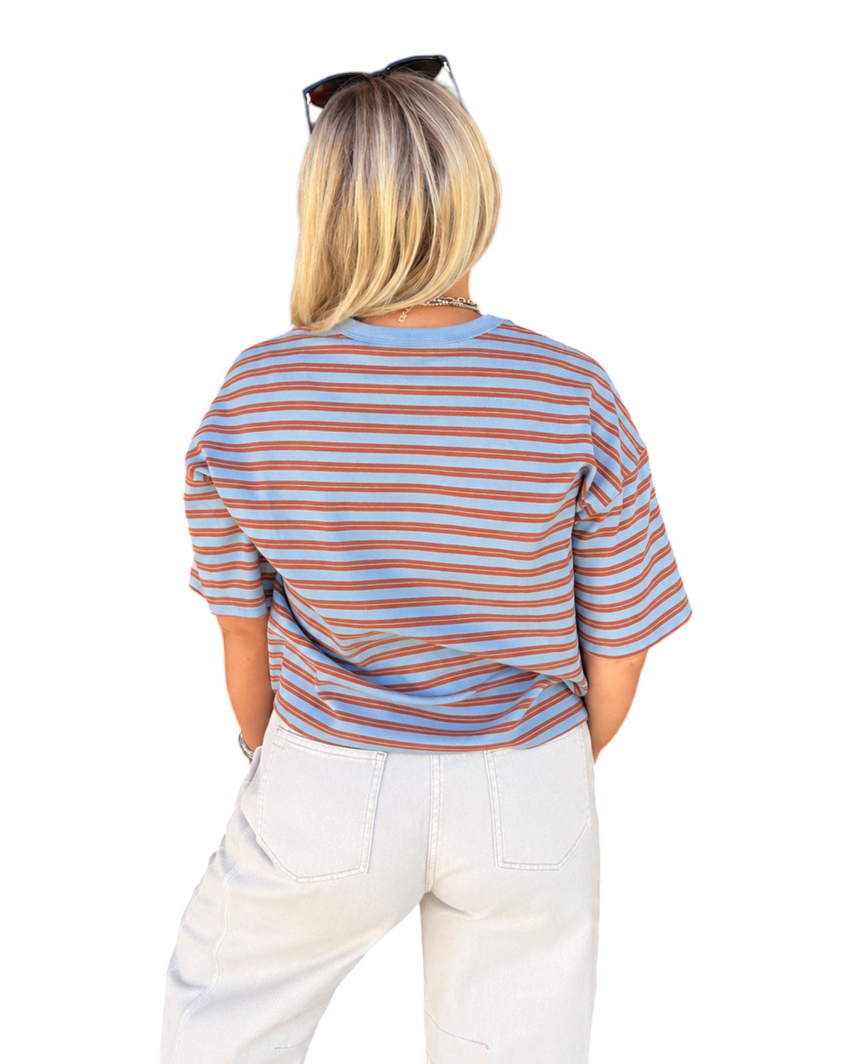 Double Striped Short Sleeve Top - Blue