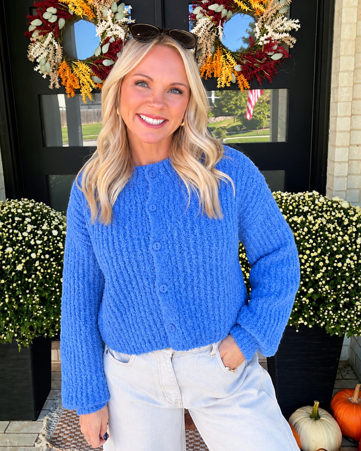 Harlow Chunky Knit Cardigan - Blue