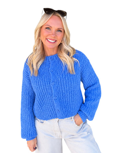 Harlow Chunky Knit Cardigan - Blue