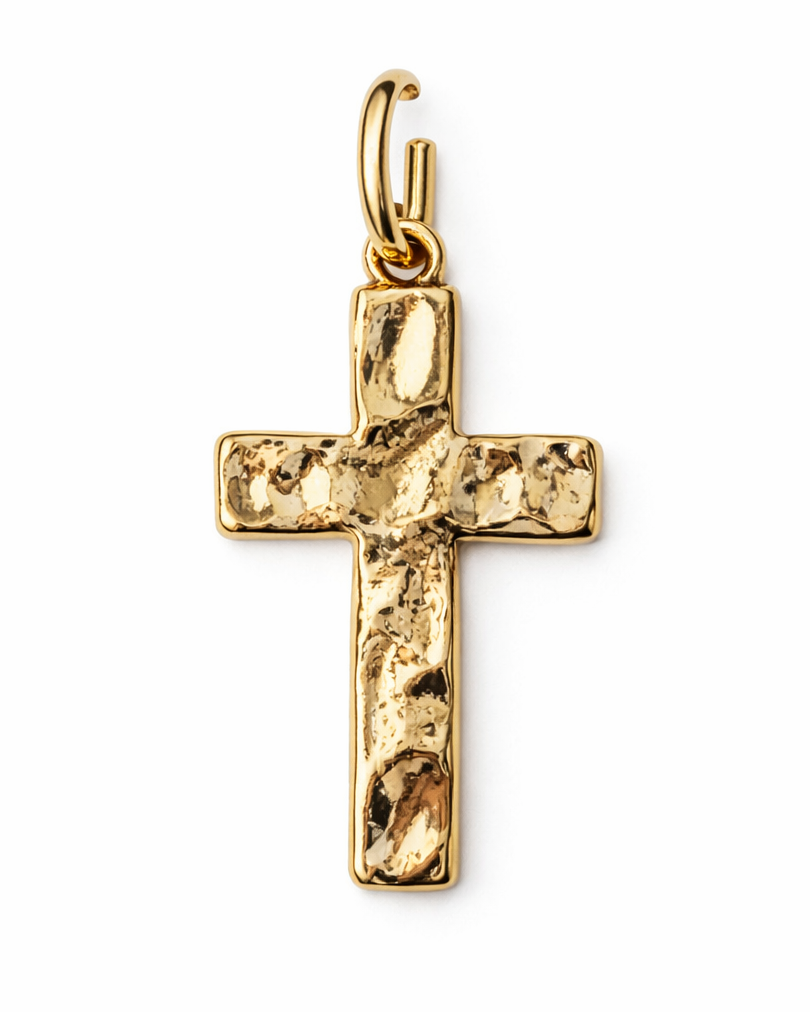 Hammered Gold Cross Charm