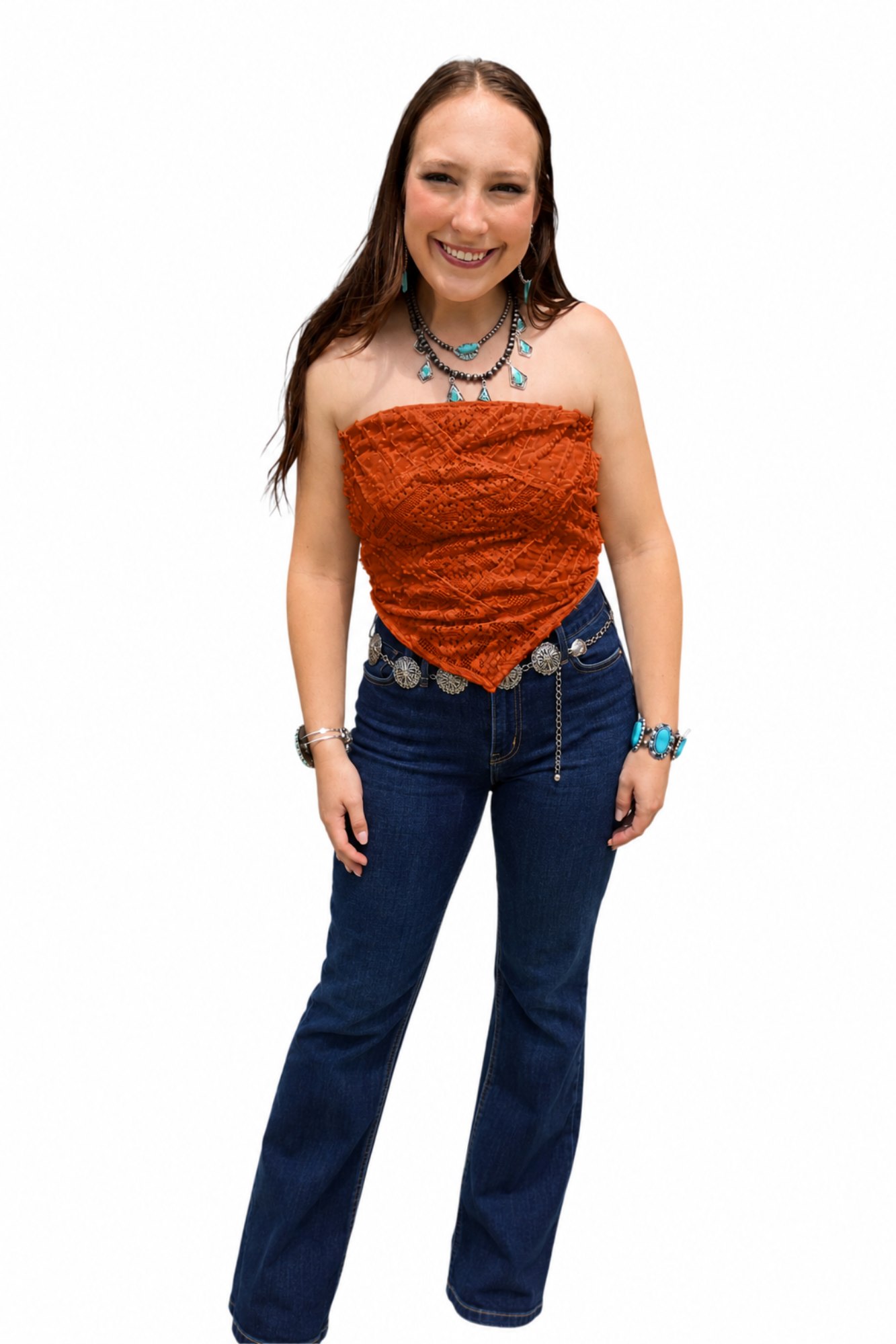 Boho Lace Crochet Cropped Top - Orange