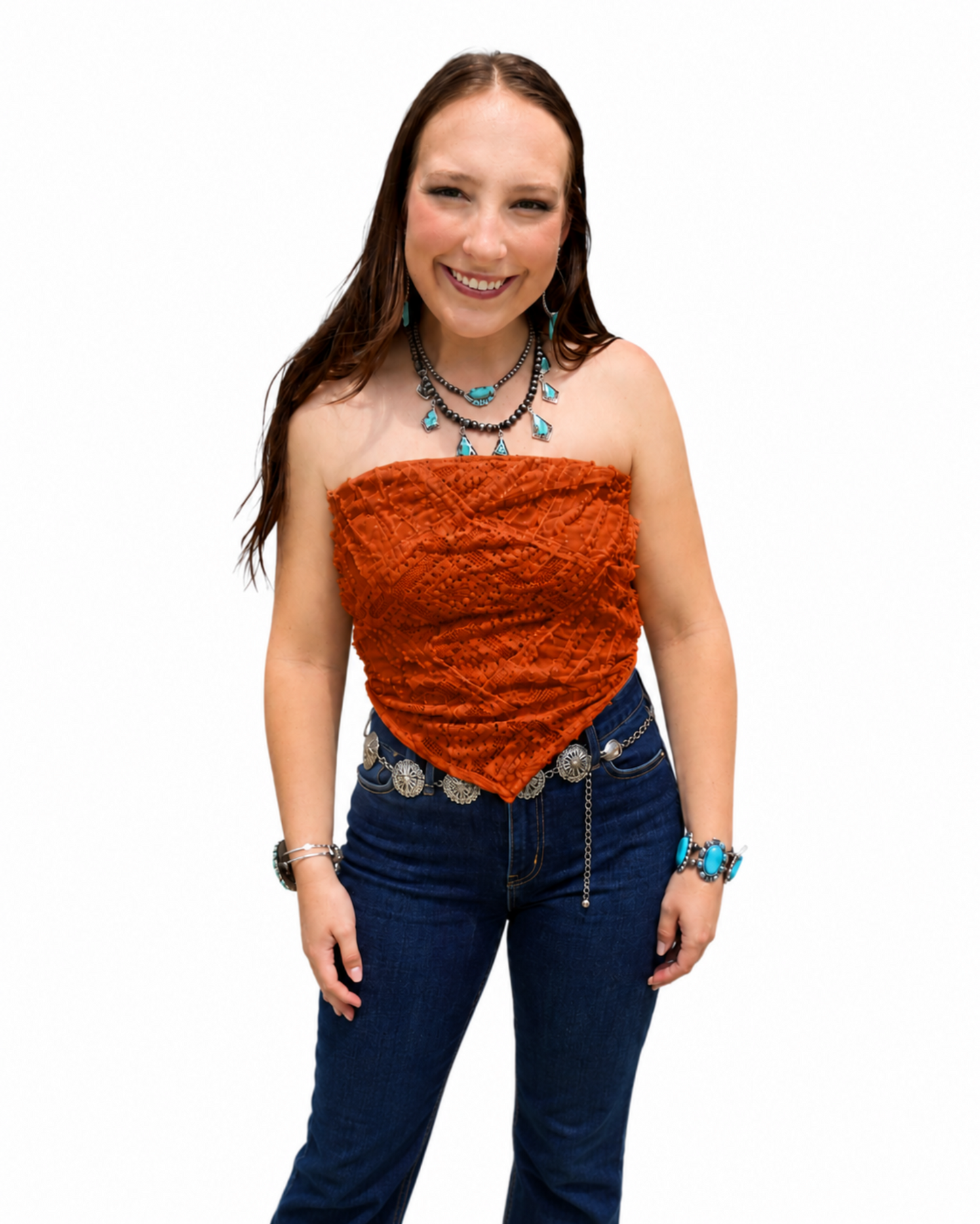 Boho Lace Crochet Cropped Top - Orange