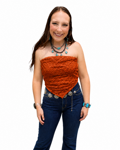 Boho Lace Crochet Cropped Top - Orange
