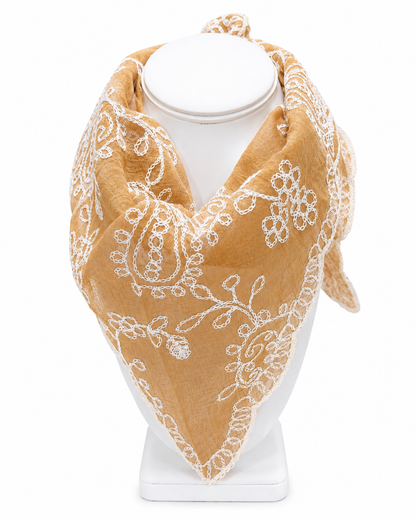Boho Floral Embroidered Triangle Scarf