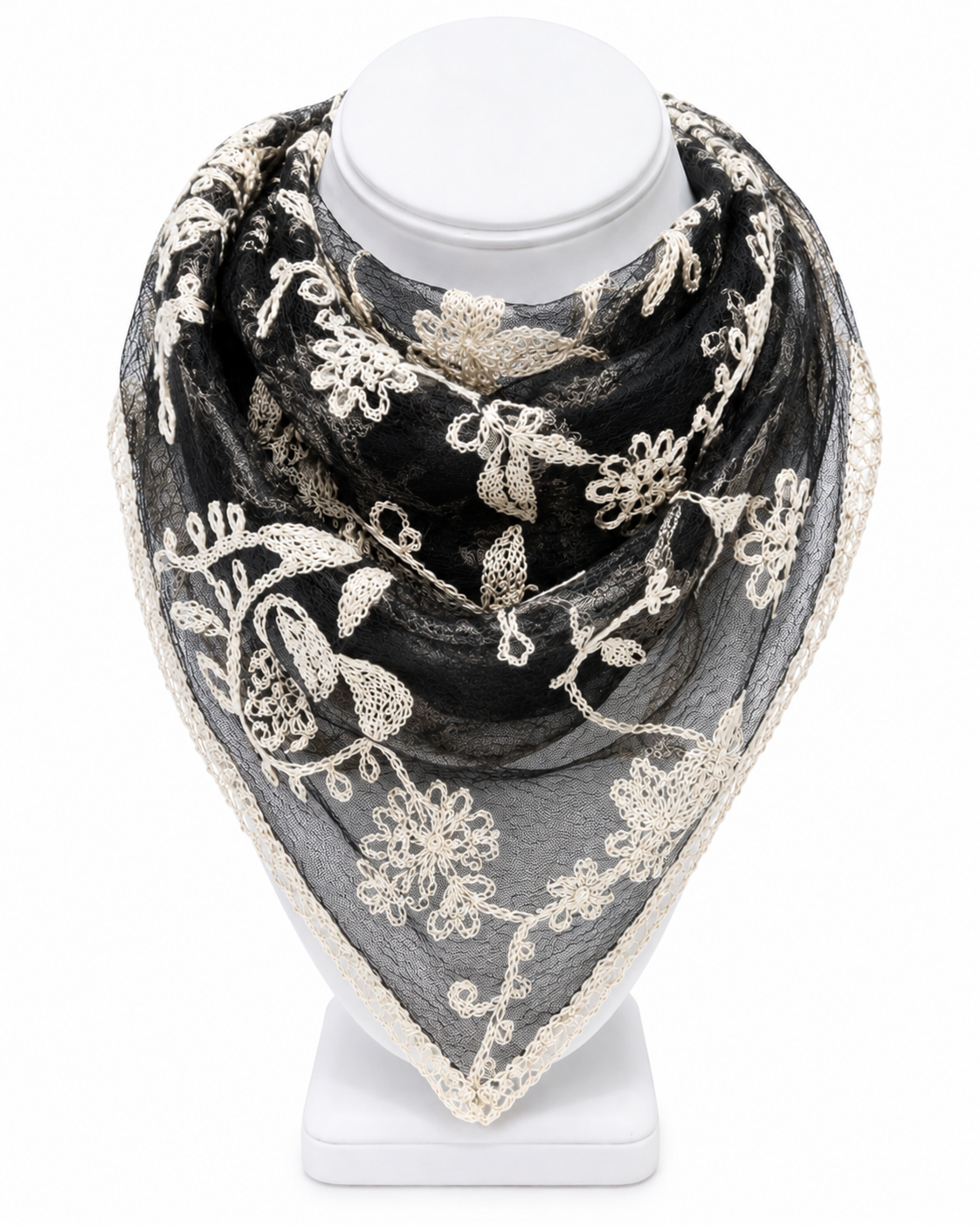 Boho Floral Embroidered Triangle Scarf