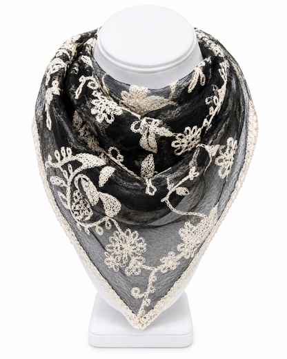 Boho Floral Embroidered Triangle Scarf