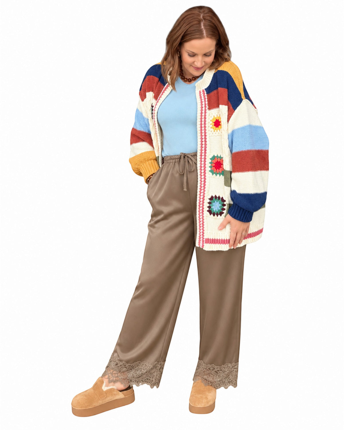 Iris Satin Wide Leg Pants - Stone