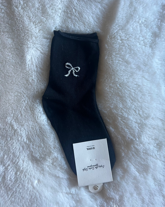 Bow & Cozy Crew Socks - black