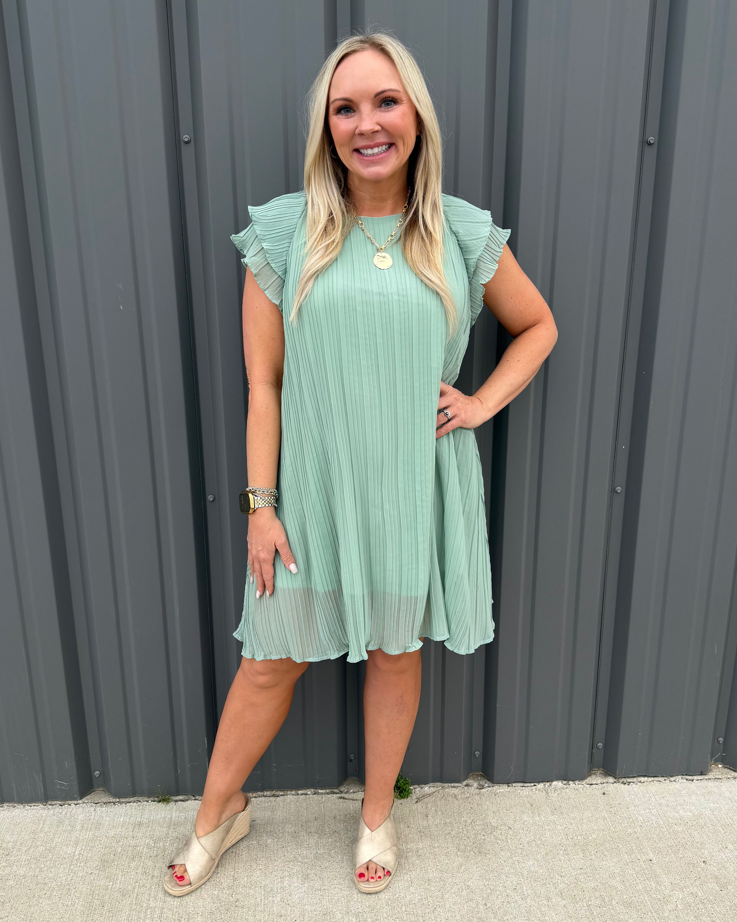 Sage Grace Pleated Dress