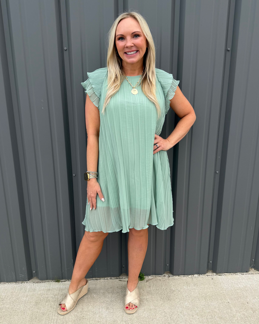 Sage Grace Pleated Dress