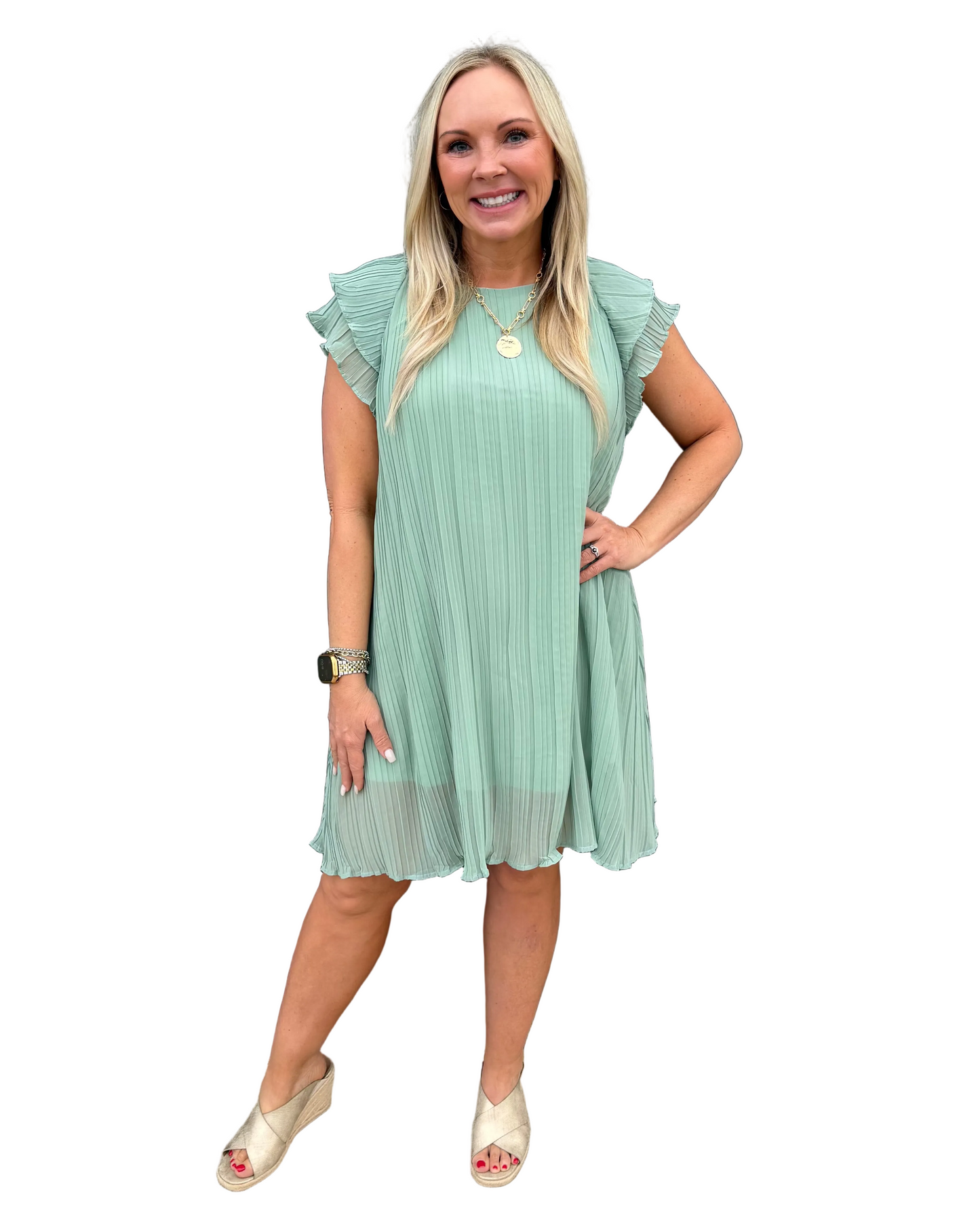 Sage Grace Pleated Dress