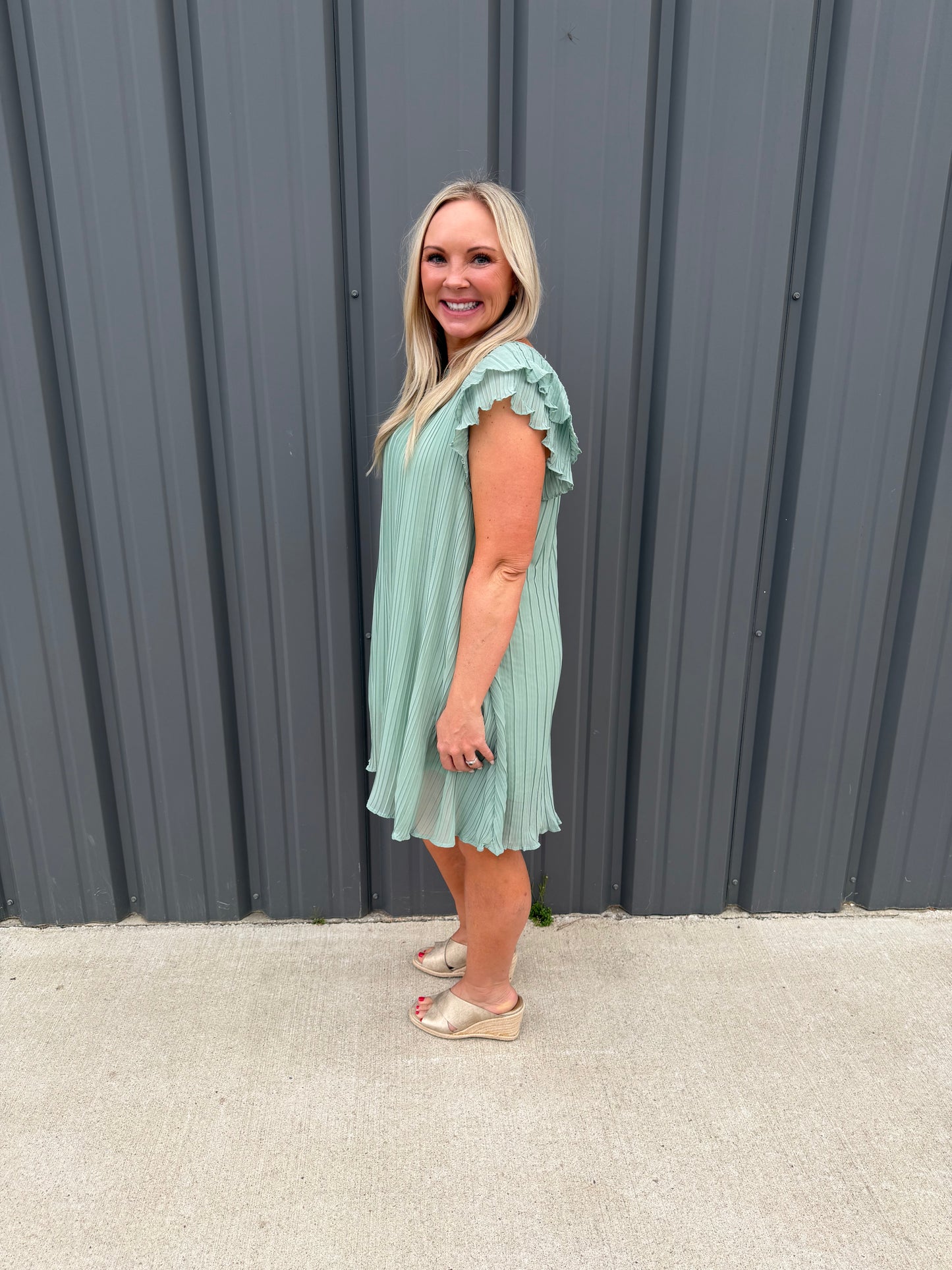 Sage Grace Pleated Dress