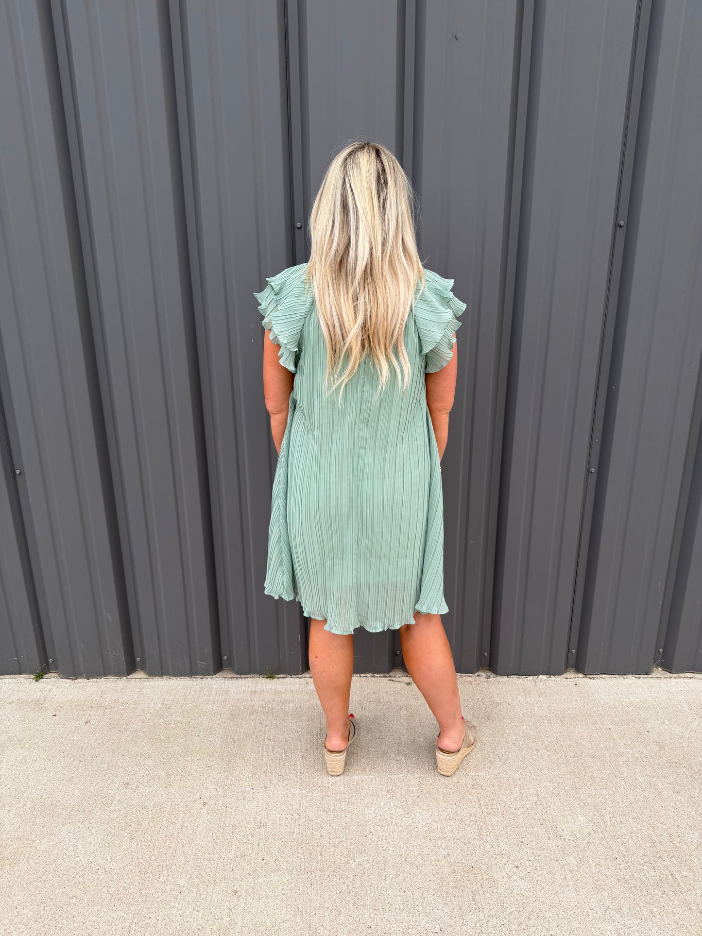 Sage Grace Pleated Dress