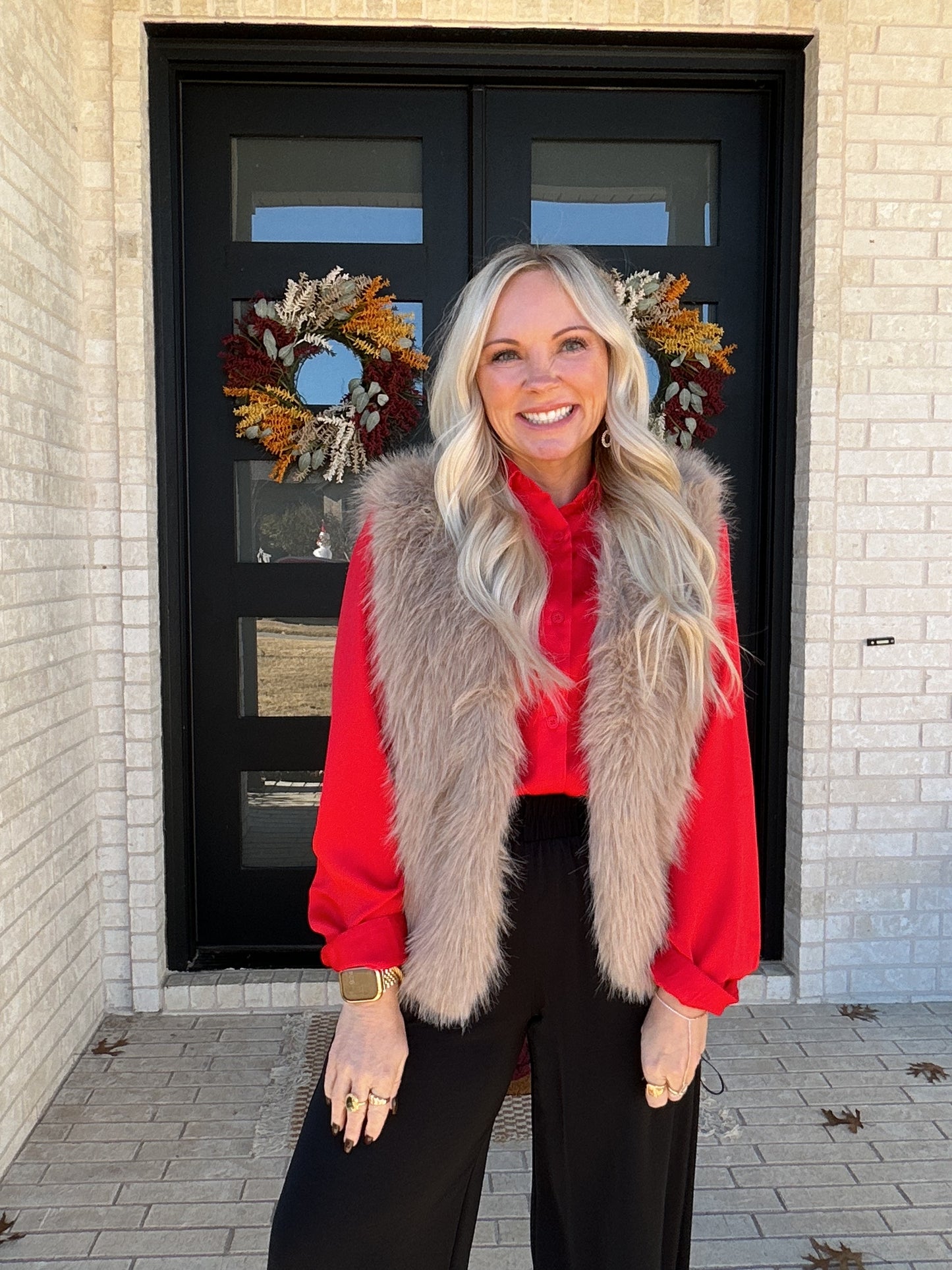 City Luxe Faux Fur Vest-Taupe
