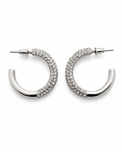 Rhinestone Silver-Hoop