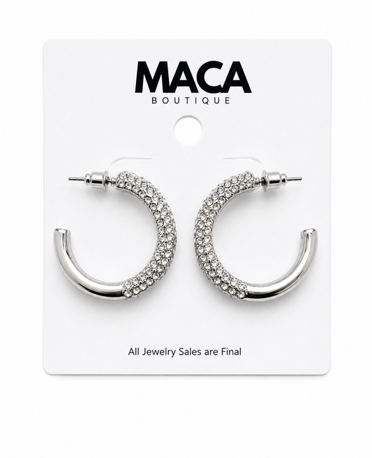 Rhinestone Silver-Hoop
