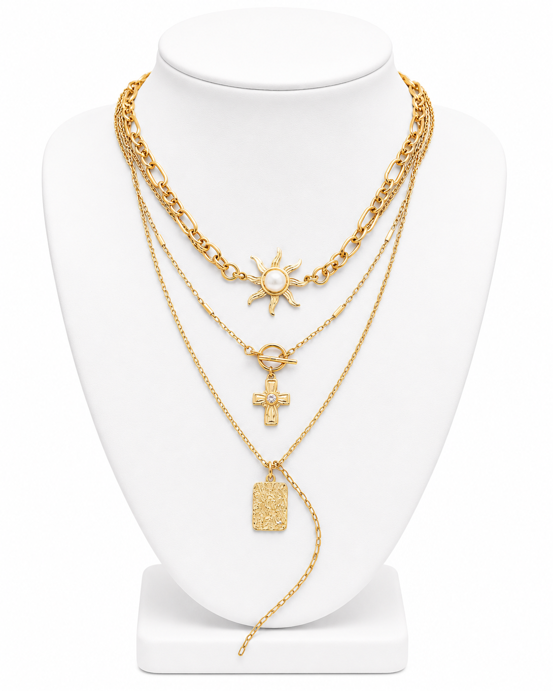 Layer Celestial Cross Sun Charm Necklace