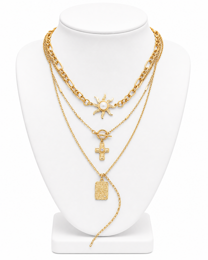 Layer Celestial Cross Sun Charm Necklace