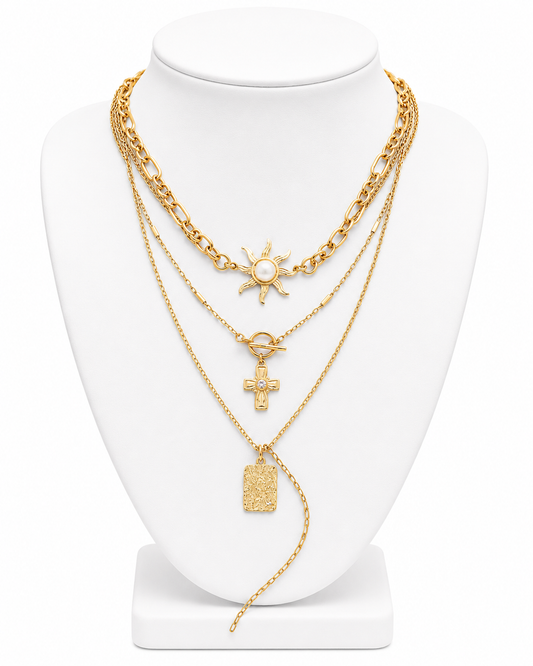 Layer Celestial Cross Sun Charm Necklace
