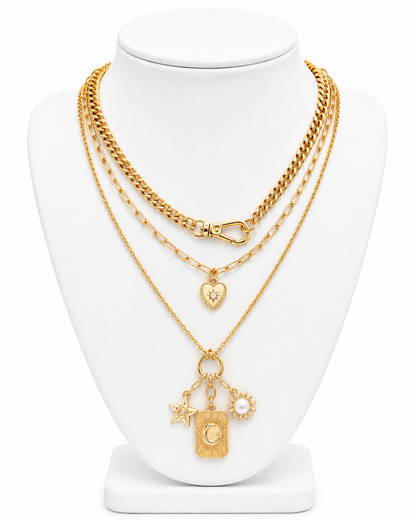 Multi Layer Celestial Star Moon Charm Necklace