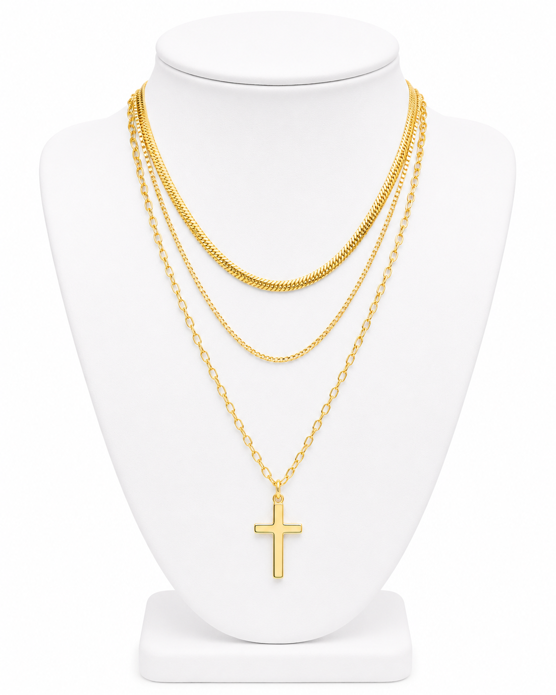 Georgine 18K Gold Non-Tarnish Layered Cross Necklace   