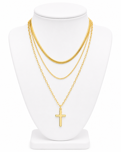 Georgine 18K Gold Non-Tarnish Layered Cross Necklace   