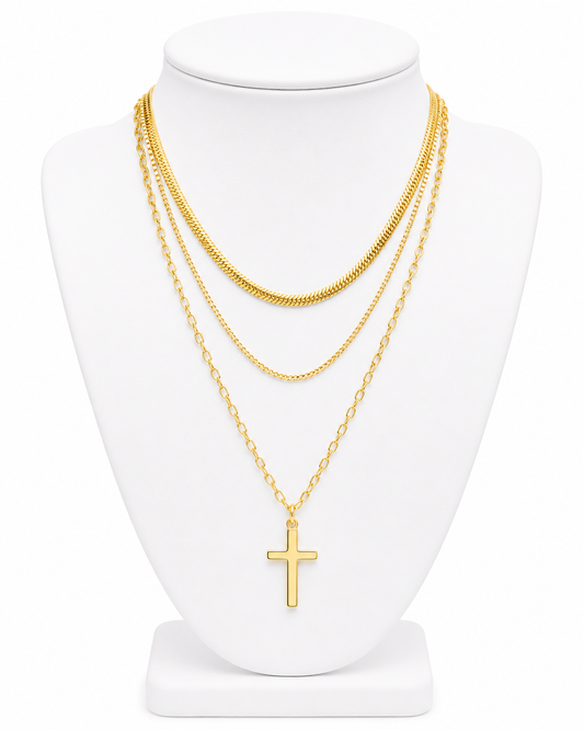 Georgine 18K Gold Non-Tarnish Layered Cross Necklace   