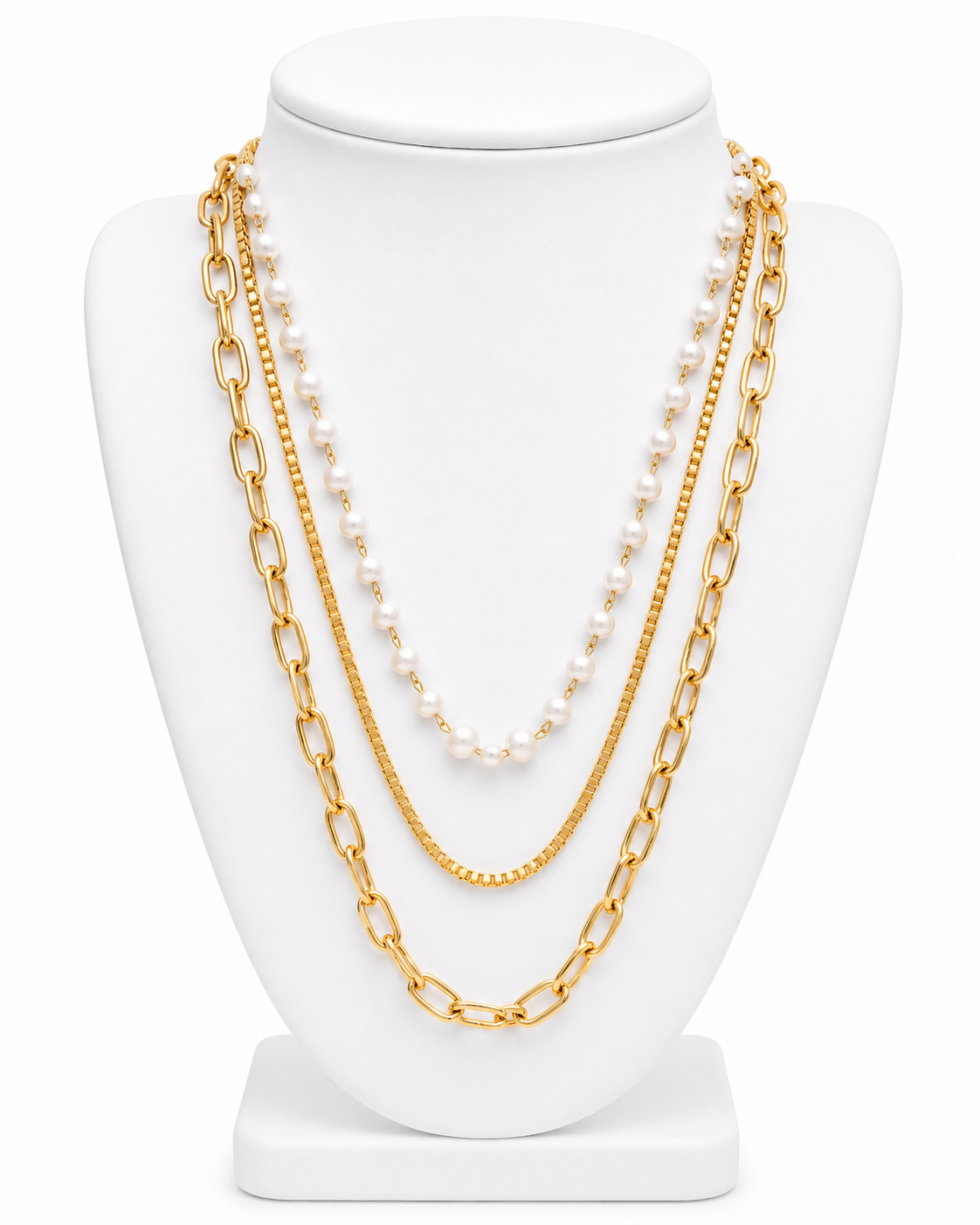 Cadeaux 18K Gold Non-Tarnish Stacked Pearl Chain Necklace