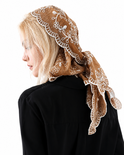 Boho Floral Embroidered Triangle Scarf