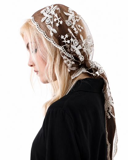 Boho Floral Embroidered Triangle Scarf