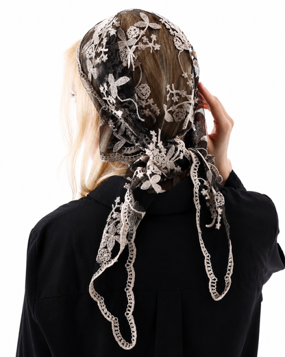 Boho Floral Embroidered Triangle Scarf