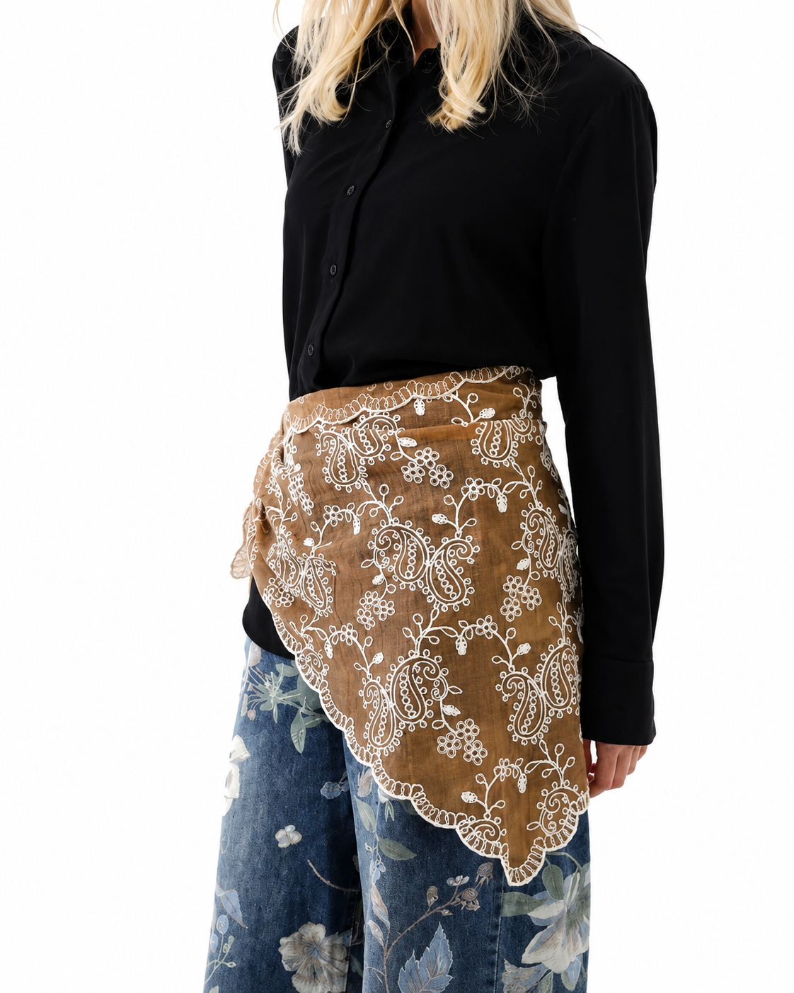Boho Floral Embroidered Triangle Scarf