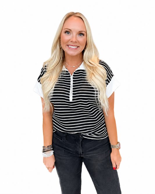 Rugby Stripe Pullover - Black