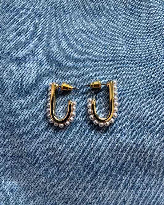 Pearl Modern Drop Earrings-Gold