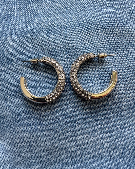 Rhinestone Silver-Hoop