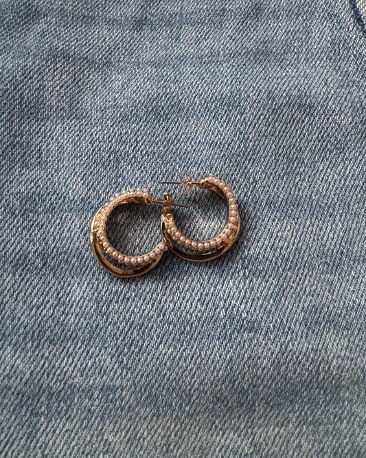 Gold Solid pearl hoops