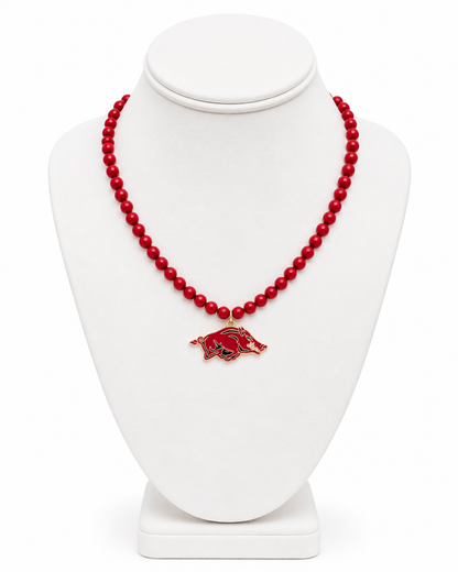 Arkansas Razorbacks Beaded Logo Pendant Necklace