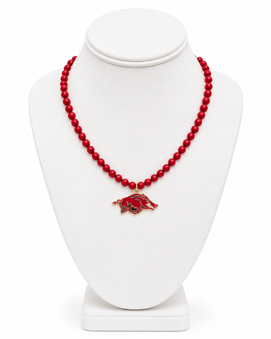 Arkansas Razorbacks Beaded Logo Pendant Necklace