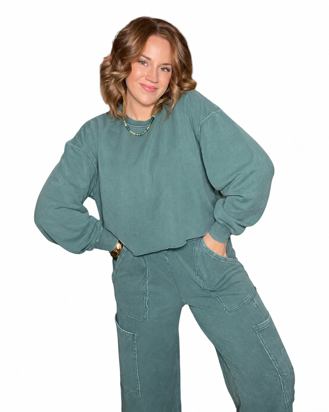 Mineral Wash Raw Hem Sweatshirt - Green